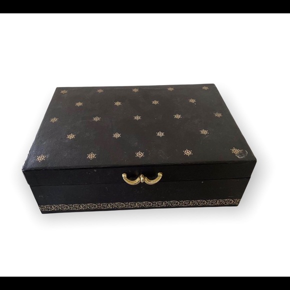 Red satin black leather jewelry vintage box